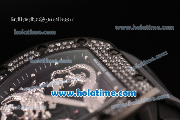 Richard Mille Tourbillon RM 057 Dragon Swiss ETA 2824 Automatic PVD&Diamond Case with Black Rubber Strap and Silver Dragon Dial - 1:1 Original - Click Image to Close